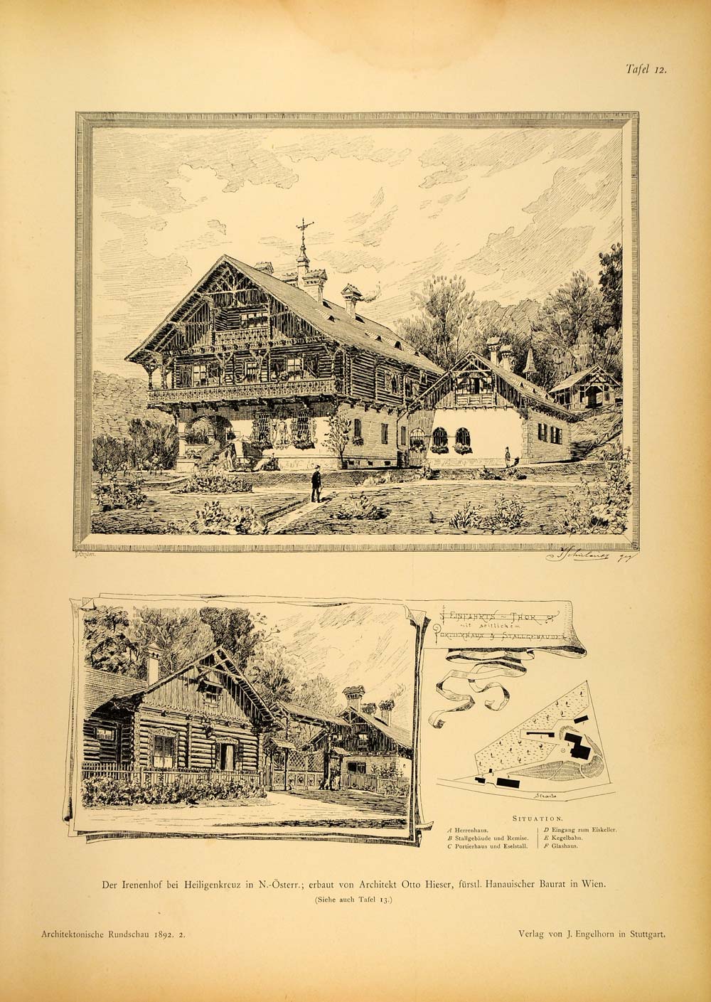 1892 Print Otto Hieser Architect Austria Architecture ORIGINAL HISTORIC AR4