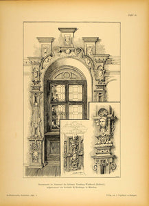 1894 Window Decorative Carving Schloss Trostburg Print ORIGINAL HISTORIC ARC2