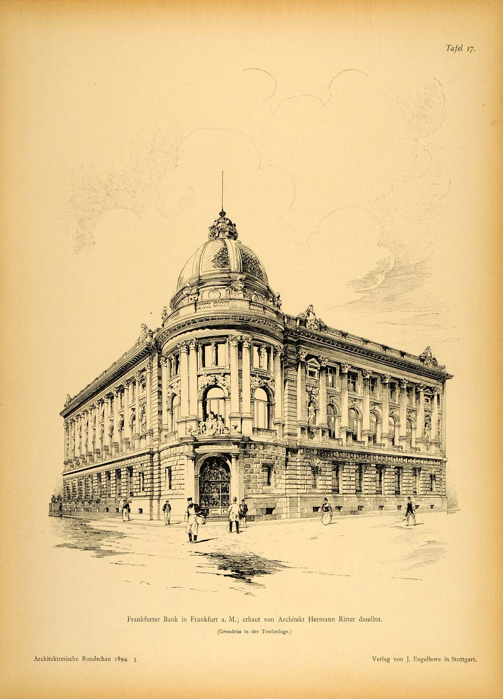 1894 Frankfurter Bank Frankfurt Hermann Ritter Print - ORIGINAL HISTORIC ARC2