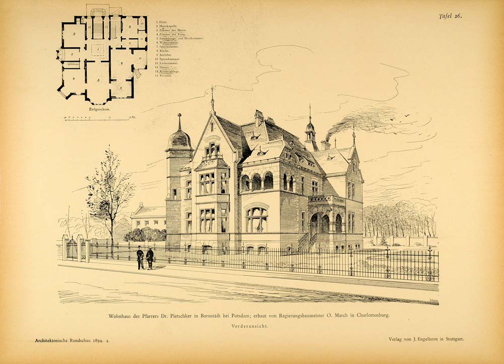 1894 Mansion House Home Bornstadt Potsdam Germany Print ORIGINAL HISTORIC ARC2