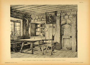 1894 Room Interior Table Zirbengotik Velthurns Print - ORIGINAL HISTORIC ARC2