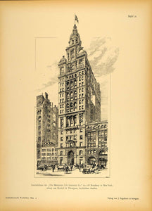 1894 Manhattan Life Insurance Co. Building NYC Print - ORIGINAL HISTORIC ARC2