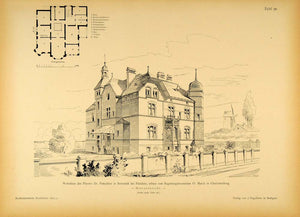 1894 Mansion Pietschker Bornstadt Potsdam Germany Print ORIGINAL HISTORIC ARC2