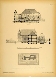 1894 National Museum Munich Architectural Plan Print - ORIGINAL HISTORIC ARC2