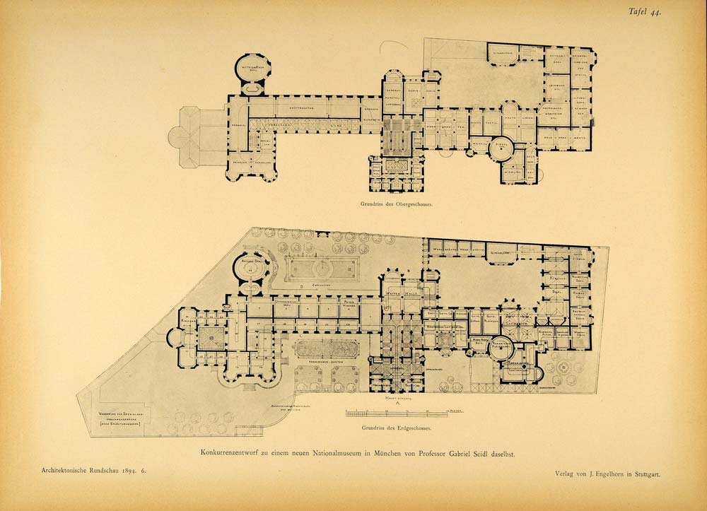 1894 Print National Museum Munich German Gabriel Seidl Architecture Floor ARC2