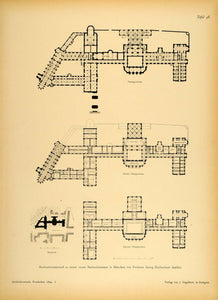 1894 National Museum Munich Architectural Plans Print ORIGINAL HISTORIC ARC2
