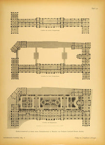 1894 Print National Museum Munich Germany Architecture Blueprints Leonard ARC2