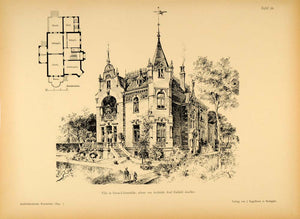 1894 Mansion Lichterfelde Berlin Axel Guldahl Print - ORIGINAL HISTORIC ARC2