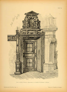 1894 Schloss Velthurns Castle Door Architecture Print ORIGINAL HISTORIC ARC2