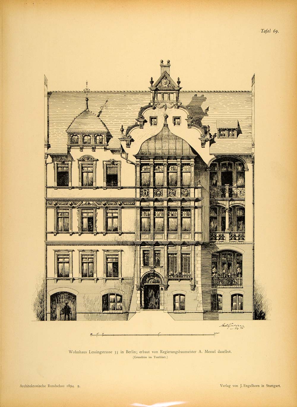 1894 House Lessingstrasse 35 Berlin Architecture Print ORIGINAL HISTORIC ARC2