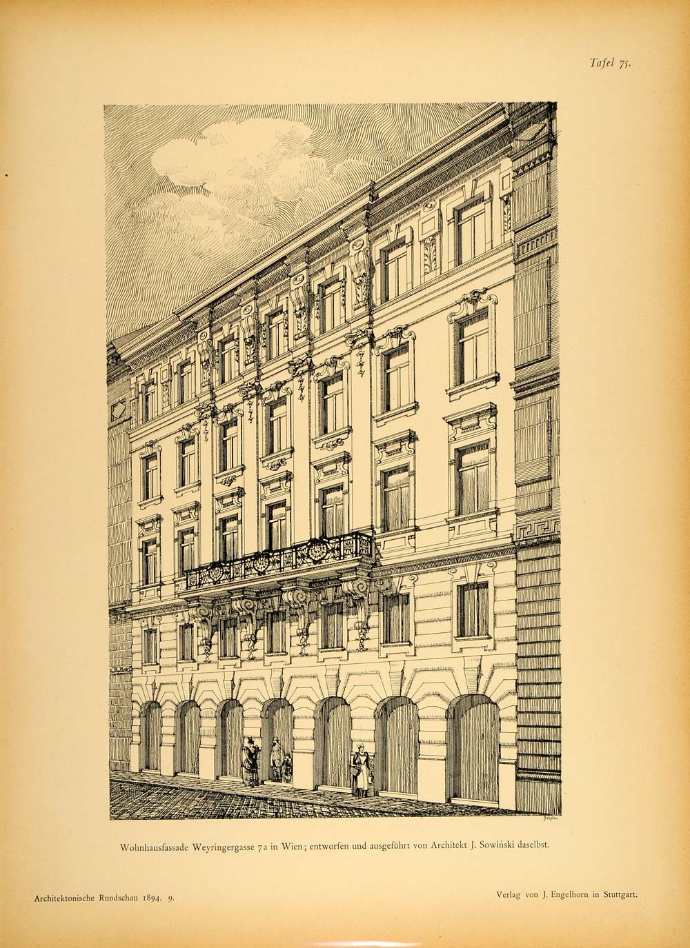 1894 House Weyringergasse 7a Vienna Architecture Print ORIGINAL HISTORIC ARC2