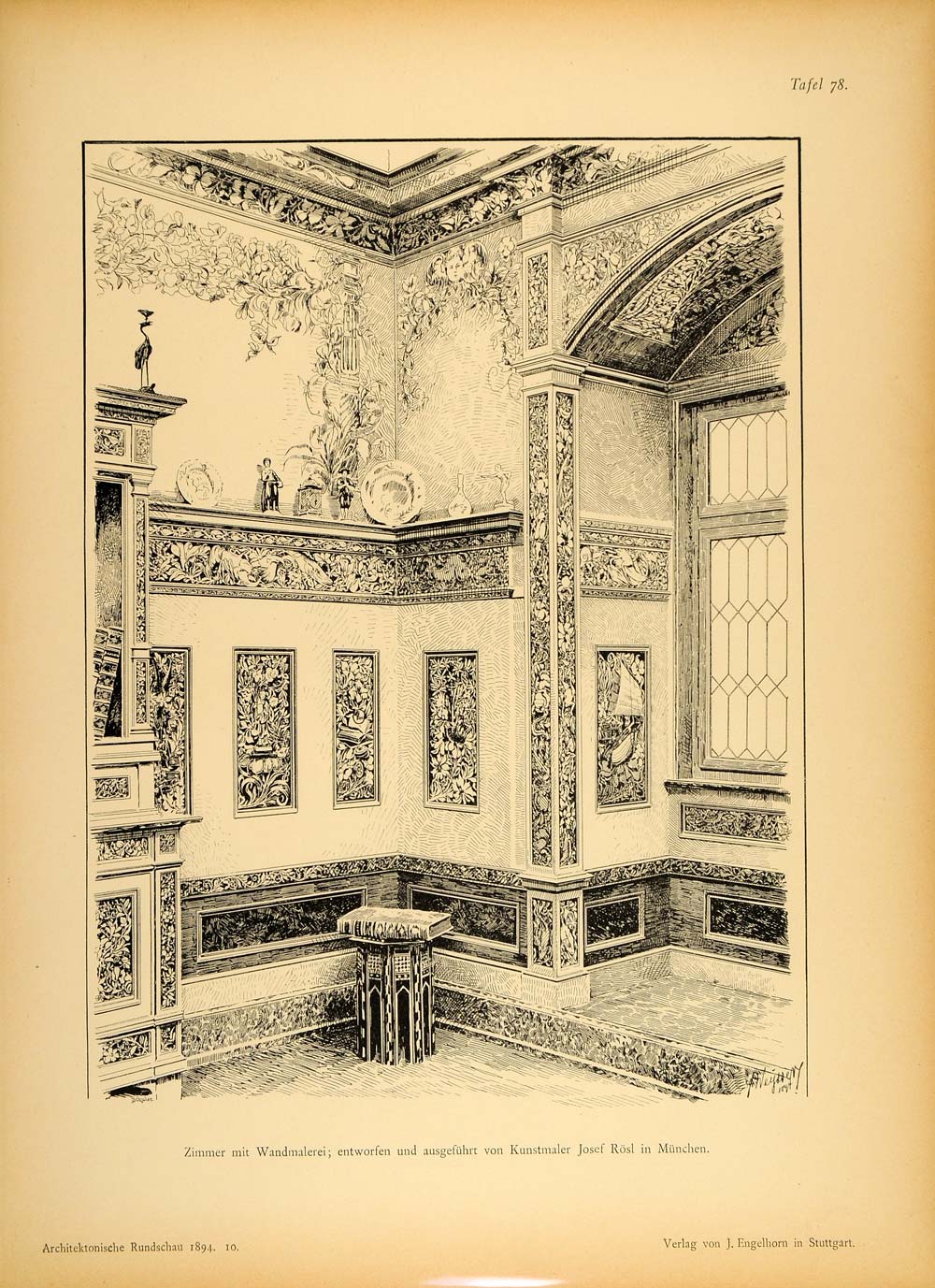 1894 Wall Painting Room Decorative Josef Rosl Print - ORIGINAL HISTORIC ARC2
