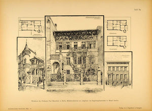 1894 House Paul Meyerheim Home Berlin Floor Plans Print ORIGINAL HISTORIC ARC2