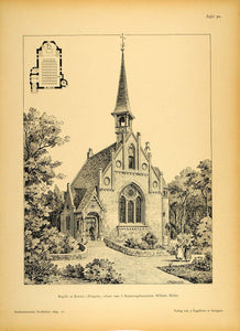 1894 Retzien Village Chapel Church Architecture Print ORIGINAL HISTORIC ARC2
