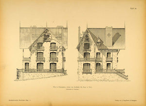 1894 House Villa Champigny-sur-Marne Architecture Print ORIGINAL HISTORIC ARC2