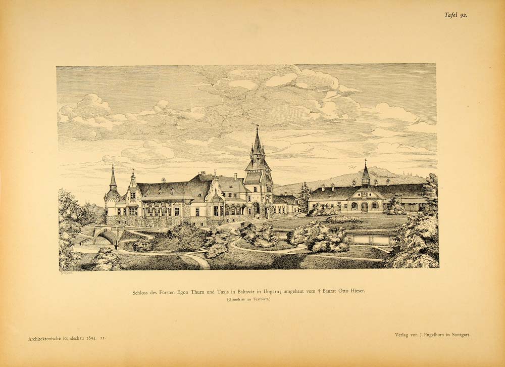 1894 Schloss Thurn und Taxis Castle Architecture Print ORIGINAL HISTORIC ARC2