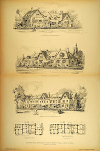 1894 Attached Houses Nymphenburg Architecture Print - ORIGINAL HISTORIC ARC2