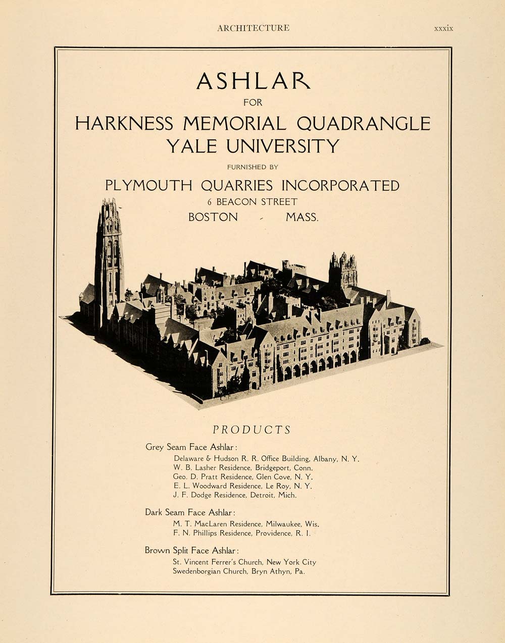 1921 Ad Ashlar Harkness Memorial Yale University Architecture Plymouth ARC3