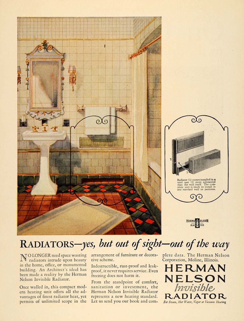 1929 Ad Herman Nelson Invisible Radiator Bathroom Home Improvement ARC ...