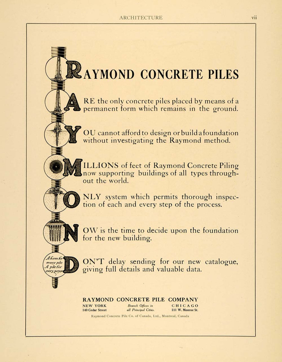 1915 Ad Raymond Concrete Pile Construction Building 140 Cedar Street N ...