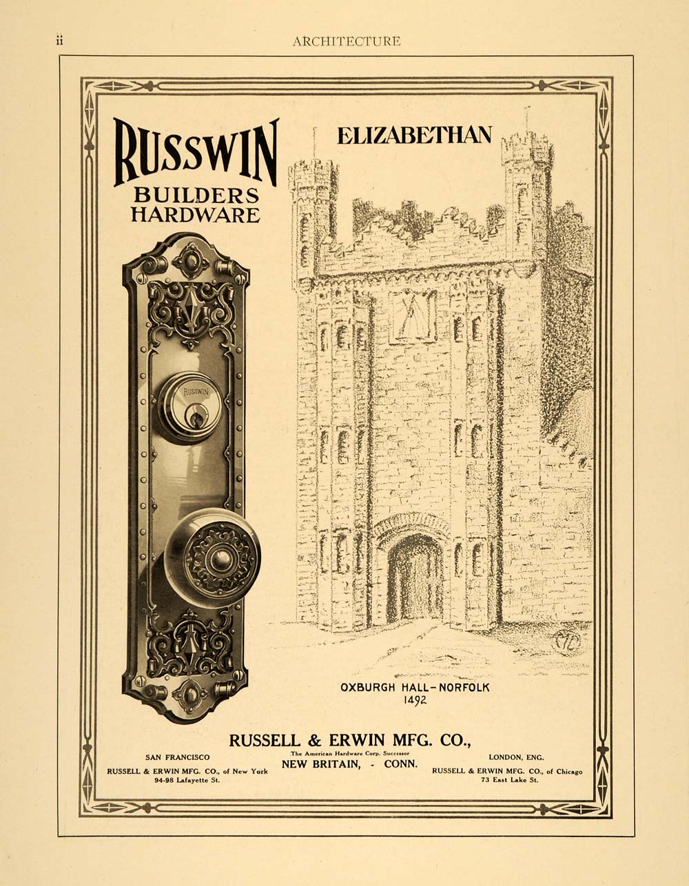1915 Ad Russell Erwin Russwin Door Hardware Oxburgh Hall Norfolk ARC3 ...