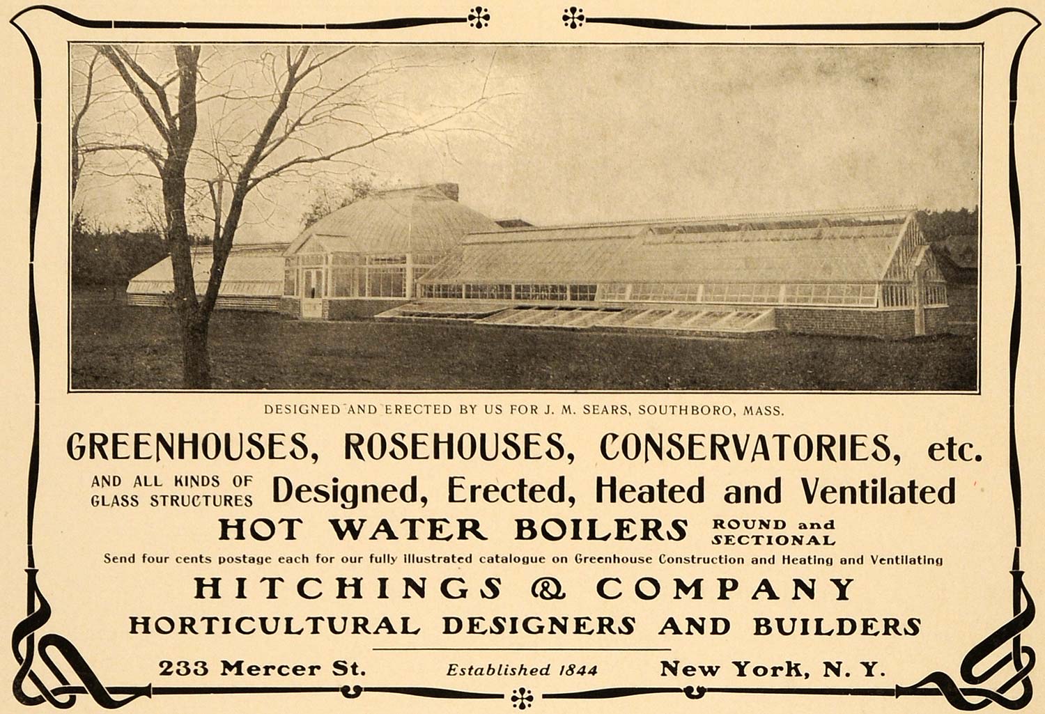 1904 Ad Hitchings Horticulture Architecture J. M. Sears Southboro MA ARC3