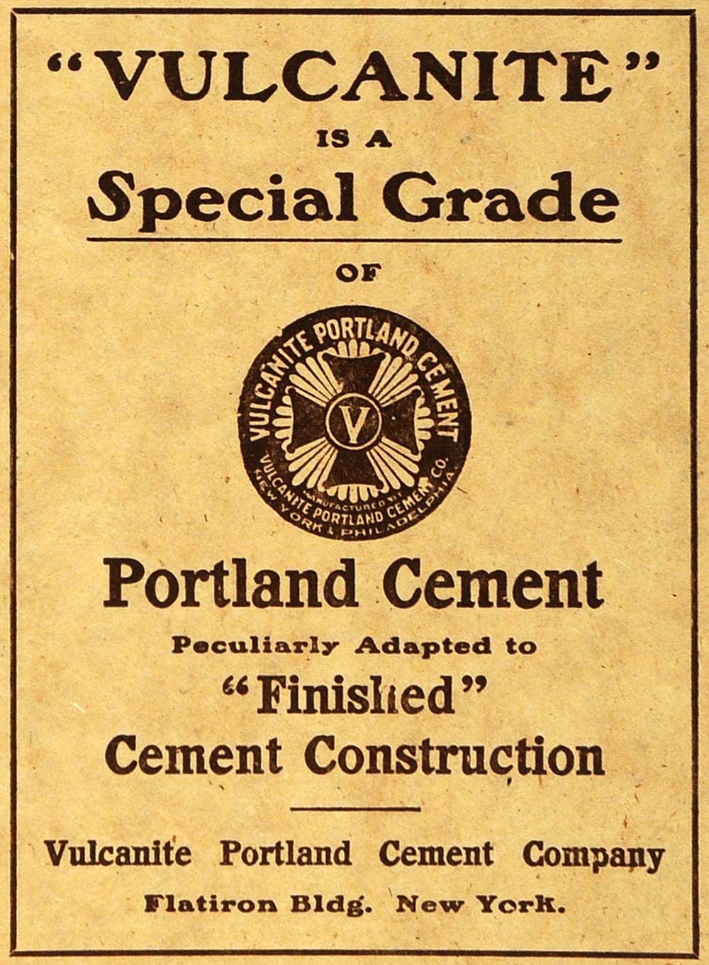 1905 Ad Vulcanite Portland Cement Special Grade Emblem Construction ARC3