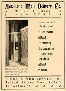 1905 Ad U S Post Office Automatic Mail Delivery System Central Park West ARC3