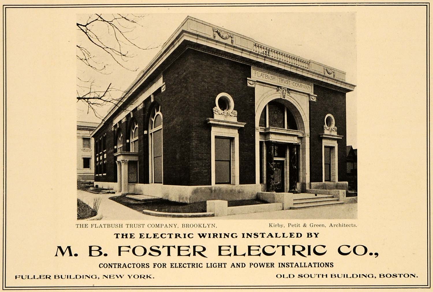 1905 Ad M. B. Foster Electric Flatbush Trust Architecture Petit Green ARC3
