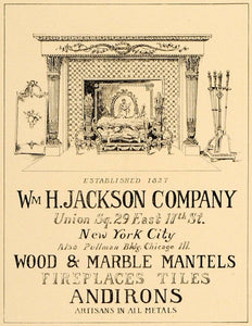 1905 Ad Wood Marble Fireplace Mantels Andiron Decorative William H Jackson ARC3