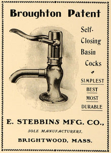 1905 Ad E Stebbins Broughton Patent Faucet Basin Cocks Home Plumbing ARC3