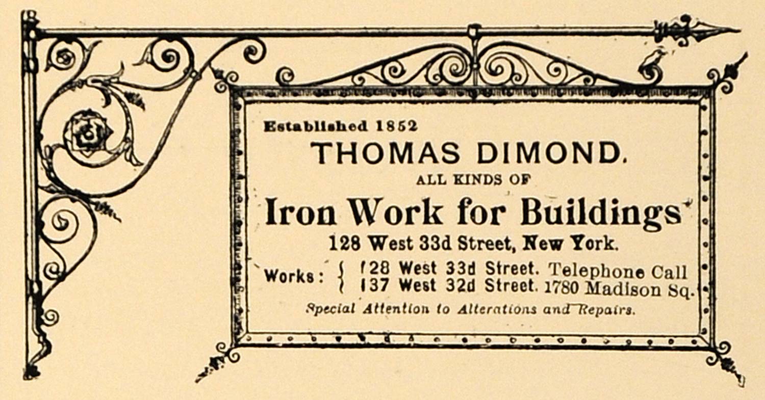 1902 Ad Thomas Dimond Building Ornamental Iron Work 128 W. 33rd St. New ARC3