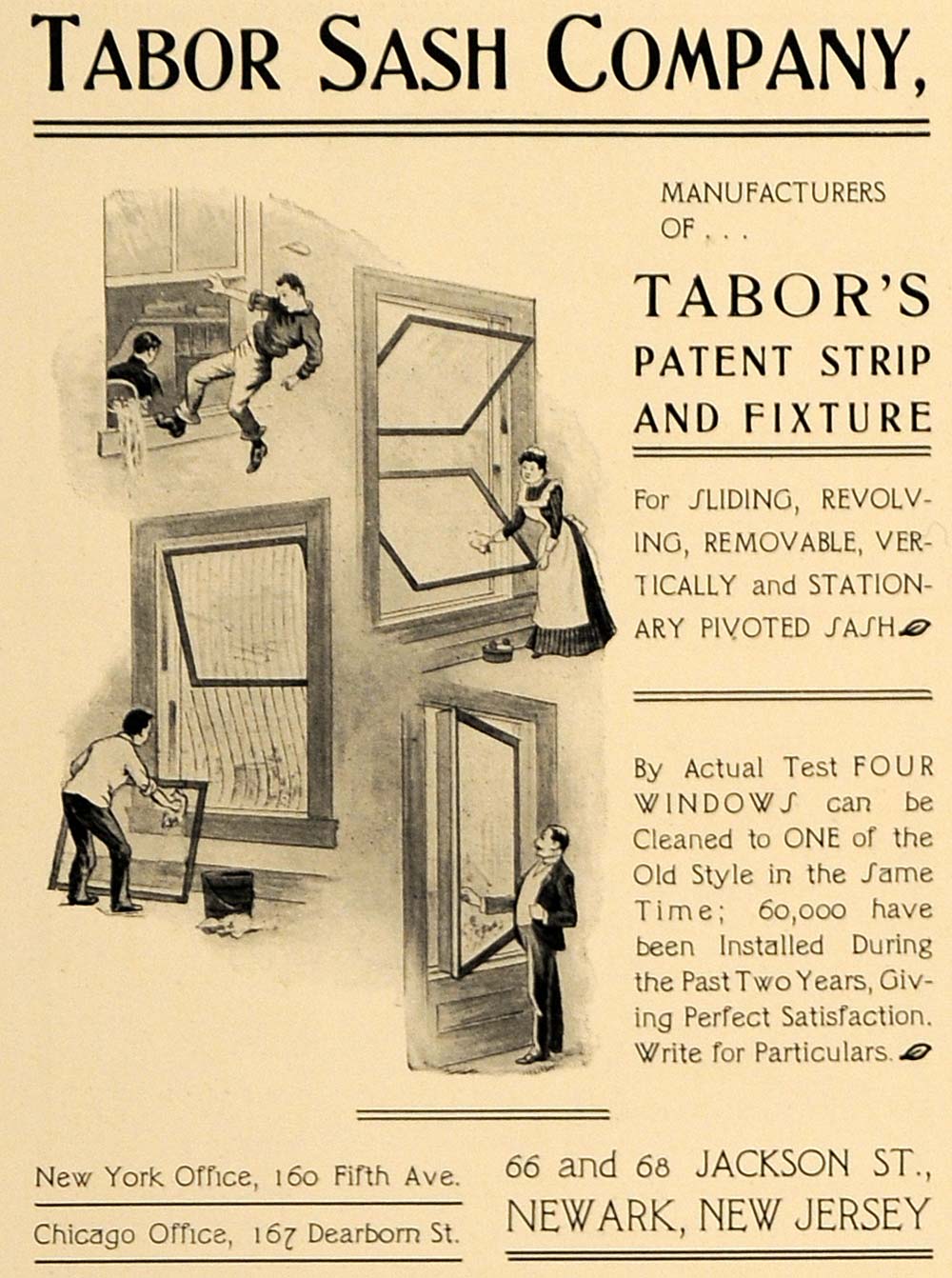 1902 Ad Tabor Sash Windows Patent Strip Fixture Home Improvement Newark ARC3