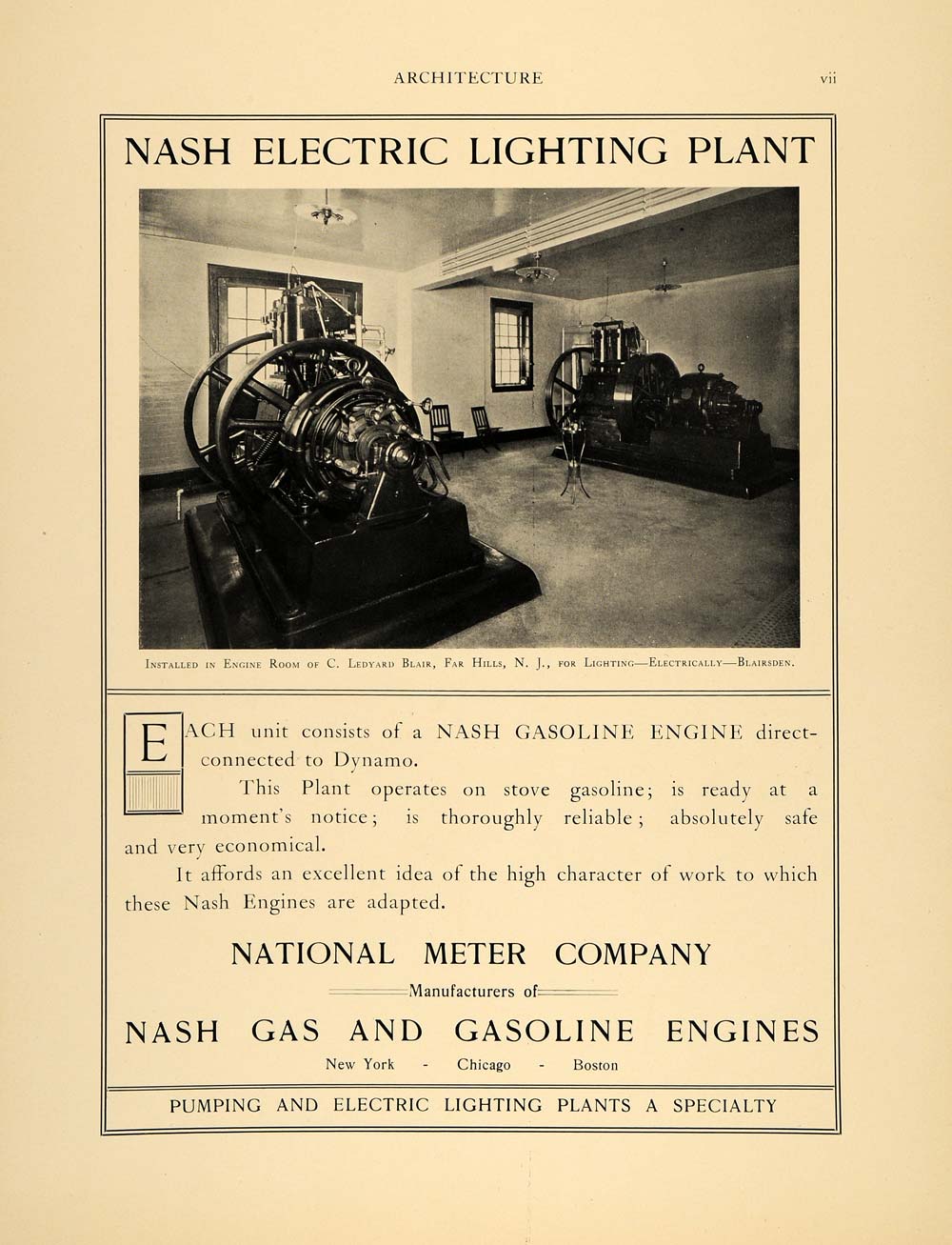 1903 Ad National Meter Nash Gas Engines Electric Lighting Ledyard Blai ...