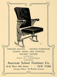 1903 Ad American School Furniture Theatre Church Pews Railway Seating ARC3