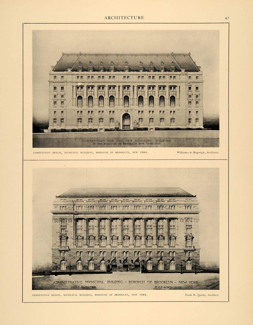 1904 Print Architecture Municipal Building Brooklyn New York Quinby ARC4
