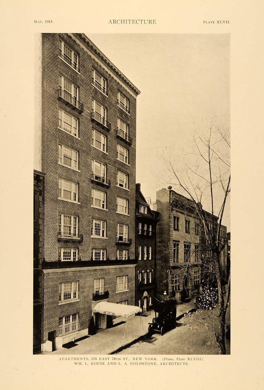 1915 Print 178 East 70 Apartments New York William Rouse Goldstone ARC5