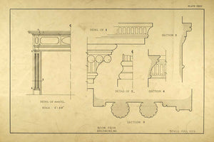 1925 Lithograph East Pratt Street Home Mantel Column Capital Design ARC6