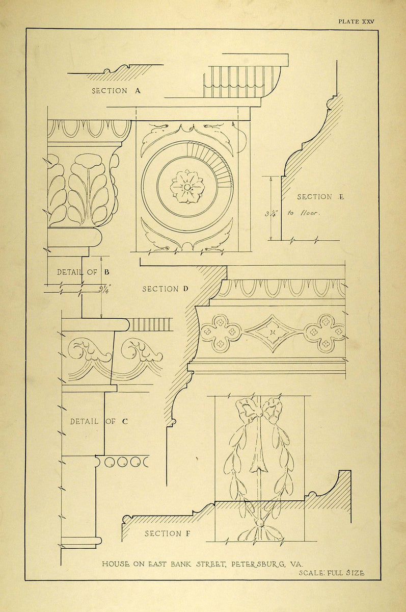 1925 Lithograph E. Bank Street Home Interior Column Decor Floral Motif ...