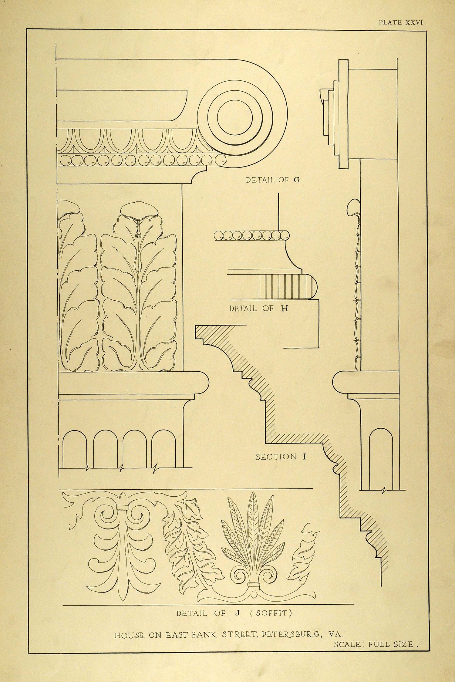 1925 Lithograph East Bank Street Virginia Columns Architecture Plant Design ARC6