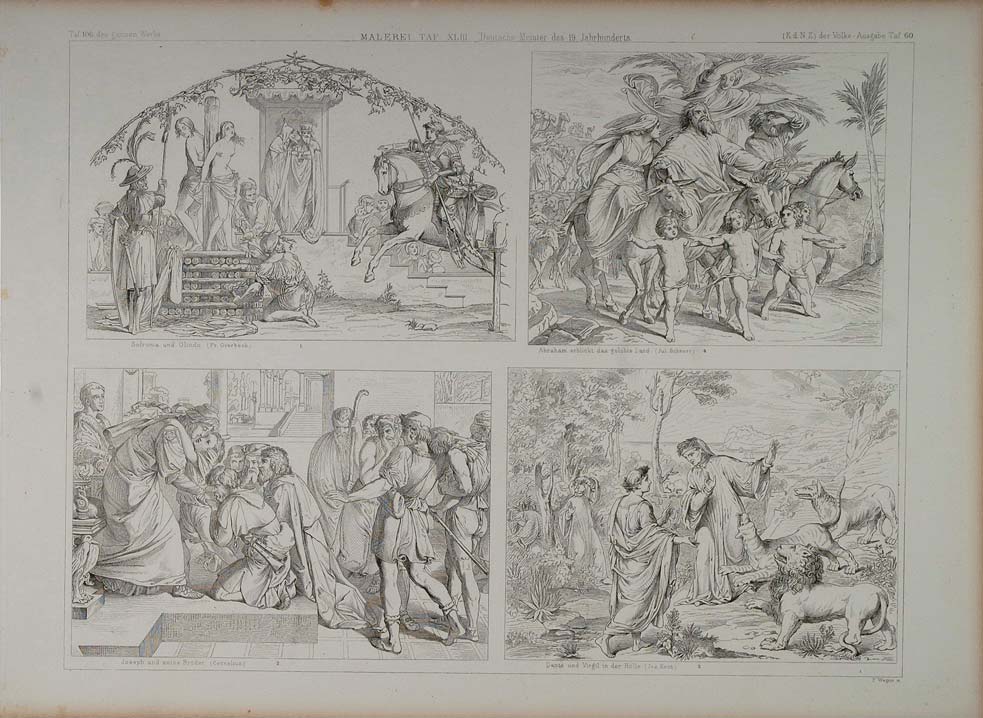 1870 Lithograph Germany Painting Sophronia Olindo Dante Virgil Hell ARCH2
