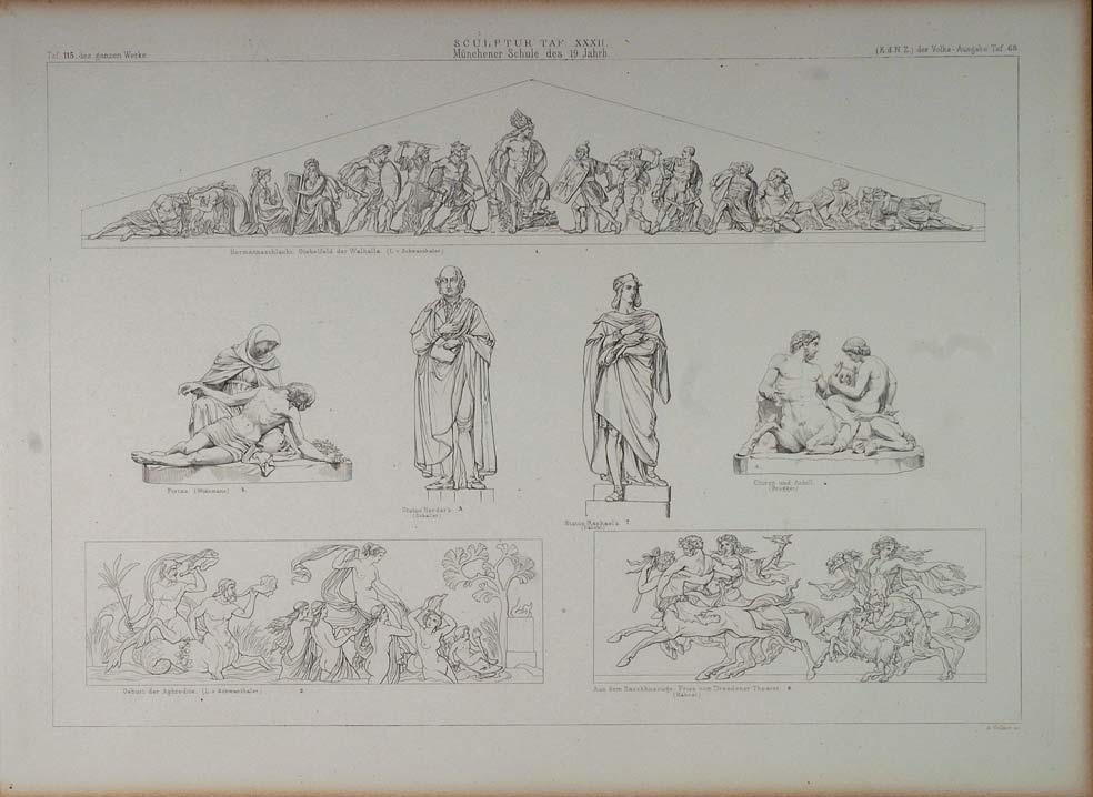 1870 Lithograph Statues German Battle Birth Aphrodite Herder Statue Mary ARCH2