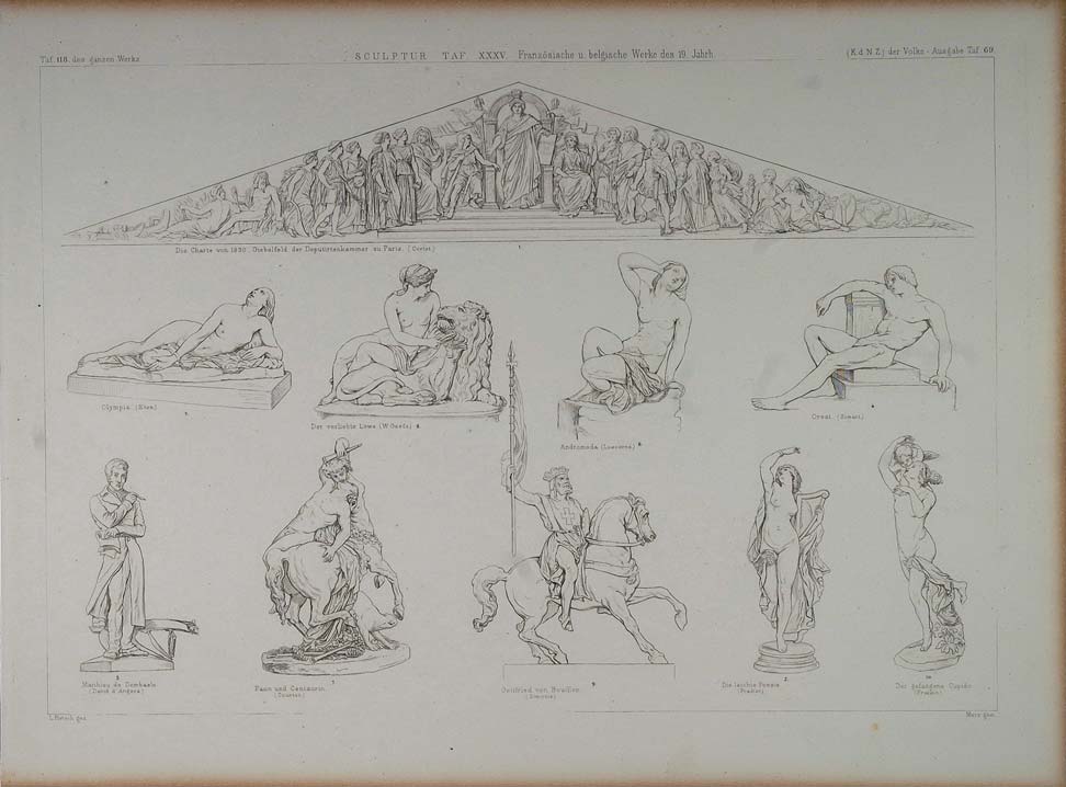 1870 Lithograph French Belgium Sculpture Cupid Captive Olympia Orestes ARCH2