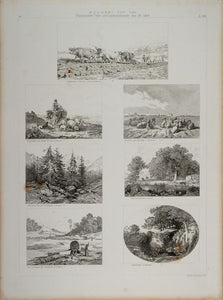 1870 ORIG Lithograph French Forest Landscape Oxen Sheep - ORIGINAL ARCH2