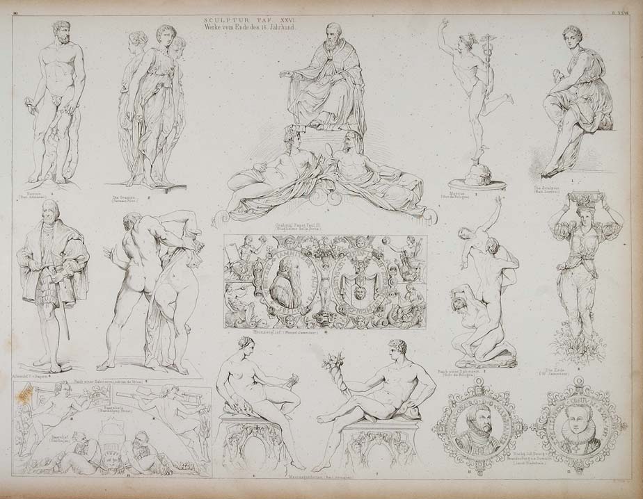 1870 Lithograph Religious Sculptures Michelangelo Mercury Pope Paul III ARCH3