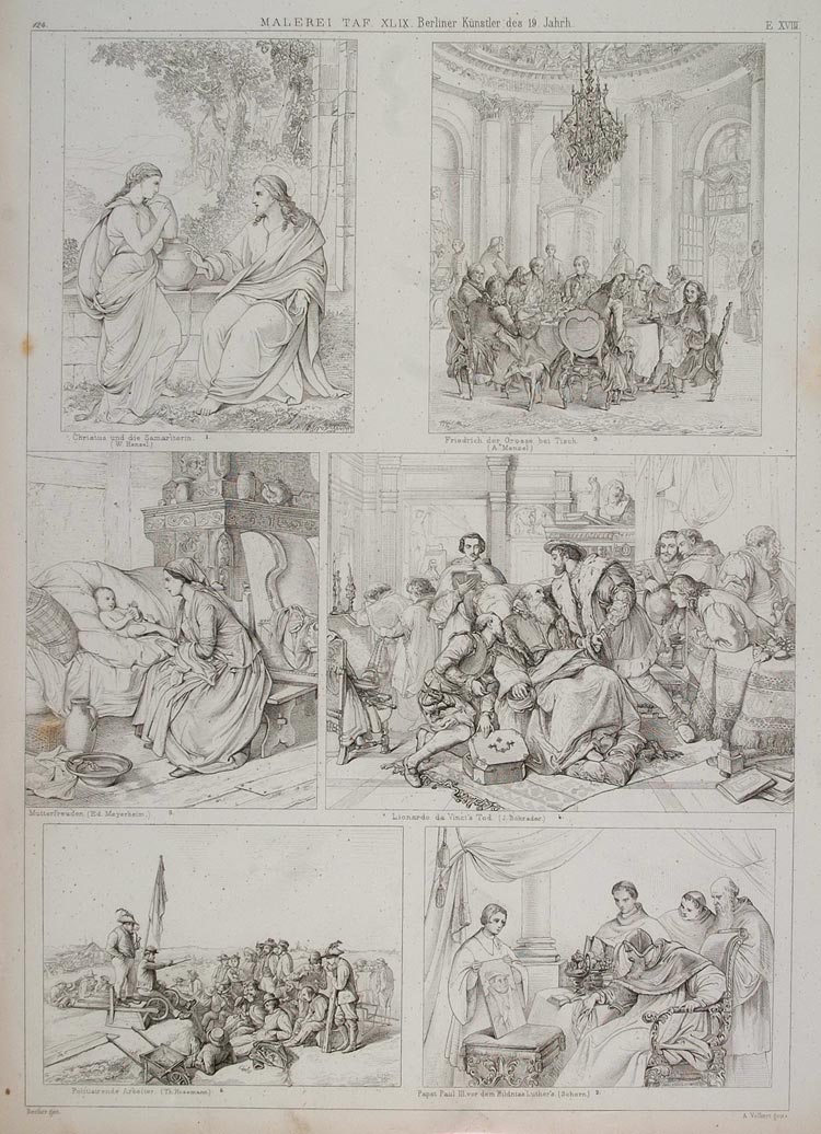 1870 Lithograph Berlin Painters Death Da Vinci Schrader Pope Paul III ARCH3