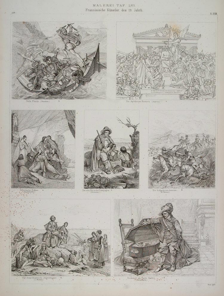 1870 Lithograph French Painting Cromwell Paul Delaroche Battle Assoum H ARCH3