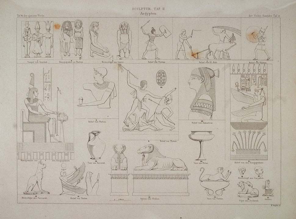 1870 Egyptian Egypt Nubia Art Pharaoh Gods Lithograph - ORIGINAL ARCH4