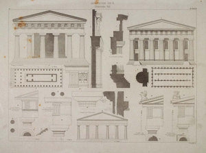 1870 Ancient Greek Architecture Columns Lithograph - ORIGINAL ARCH4