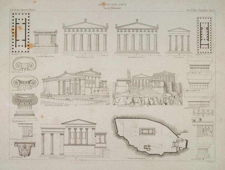 1870 Ancient Greek Architecture Temple Nike Lithograph - ORIGINAL ARCH4